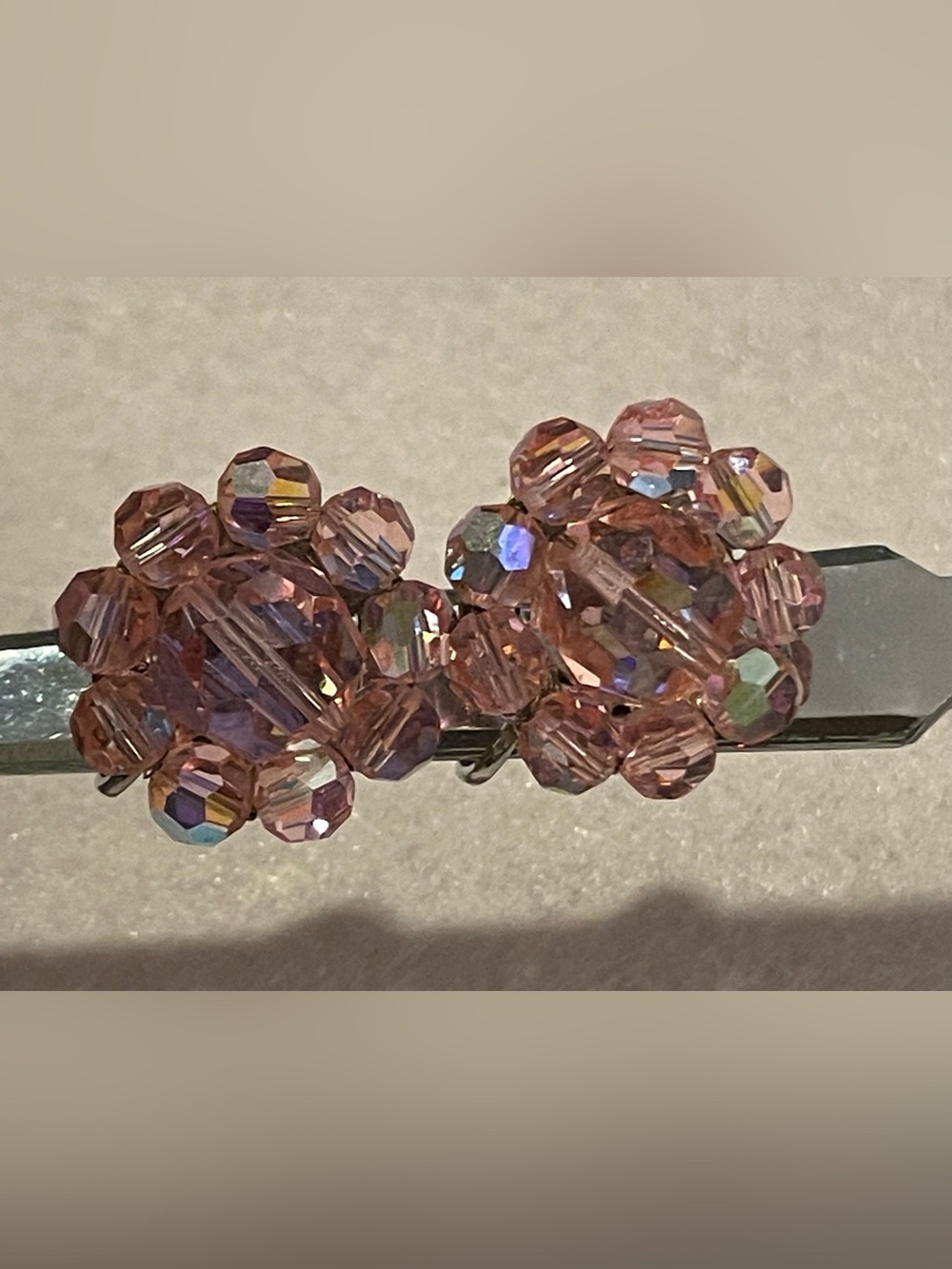 vintage Coro clip-on pink Aurora Borealis earrings